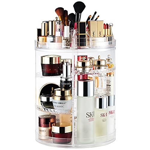 Makeup Organizer 360 Degree Rotating Adjustable Cosmetic Storage Display Case with 8 Layers Large Capacity Fits JewelryMakeup Brushes Lipsticks and More Clear Transparent
