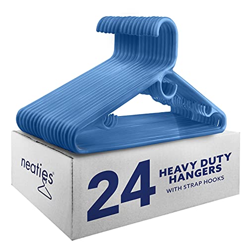 Neaties Steel Blue Heavy Duty Plastic Hangers with Large Accessory Hook and Strap Hooks 24pk