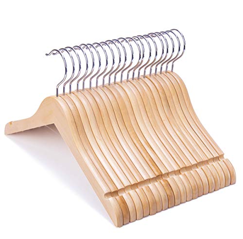 Nature Smile 20 Pack 14 Inches Juniors Preteen Older Children Wooden Clothes Hangers Wood Dress Shirt Hanger Coat Jacket Hangers with Notches and 360° Swivel AntiRust Chrome Hook (Natural)