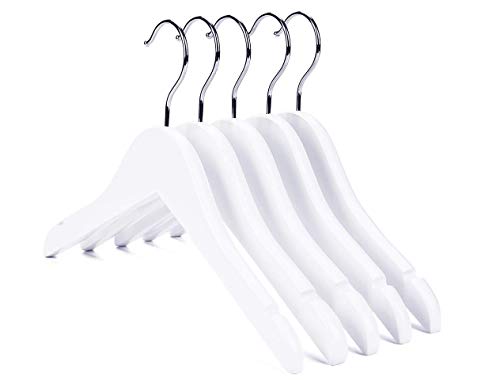 Nature Smile Kids Baby Children Toddler Wooden Shirt Coat Hangers with Notches and AntiRust Chrome Hook Pack of 10 (White)