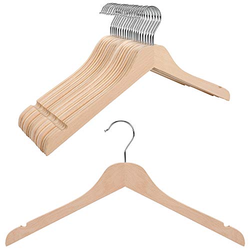 TOPIA HANGER Unfinished Wooden Shirt HangerBeech Wood Clothes Hanger 028 inch Thick with Flat Design and Smooth NotchesLightweight Space Saving Hanger for ShirtsCamisole Natural 20 Packs CT30N