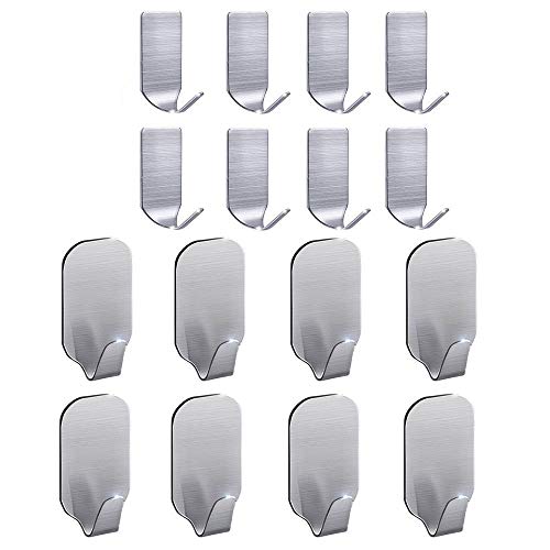 Strong Adhesive Hooks Hat Hooks Hanger for Wall Waterproof Stainless Steel Wall Hangers Sticky Hooks for Hanging Bathroom Kitchen Stick on Wall Hooks16 Packs
