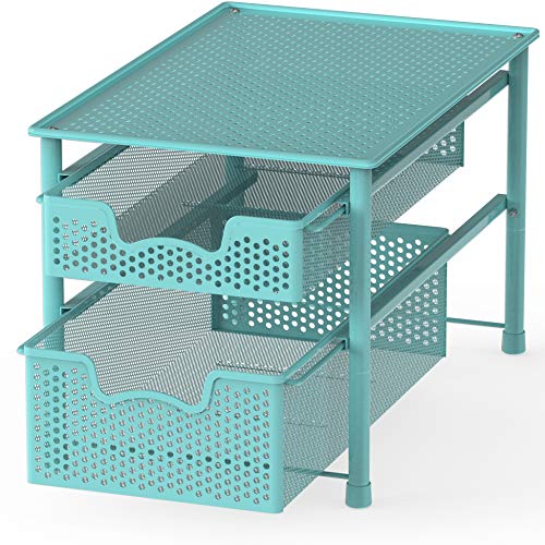 Simple Houseware Stackable 2 Tier Sliding Basket Organizer Drawer Turquoise