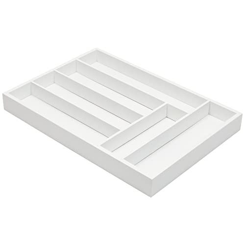 Bamboo Silverware Drawer Organizer Tray for Kitchen (White 17 x 12 In)