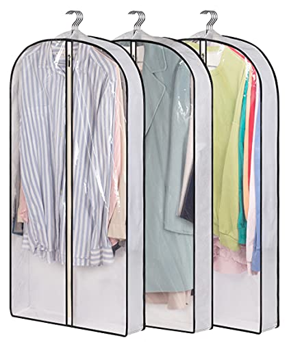 AOODA 40 Hanging Garment Bags for Closet Storage Suit Bag 4 Gusseted Clear Clothes Cover for Coat Jacket Sweater (3 Packs)