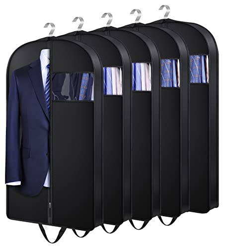 AOODA 43 Gusseted Suit Bags for Closet Storage Hanging Garment Bags for Men Travel Coat Clothes Cover with Handles (5 Packs)