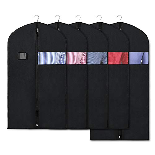 Zilink Black Garment Bags Suit Bag for Storage and Travel 4350 Inch Suit Cover with Clear Window for Suit Jacket Shirt Coat Dresses (Pack of 5)