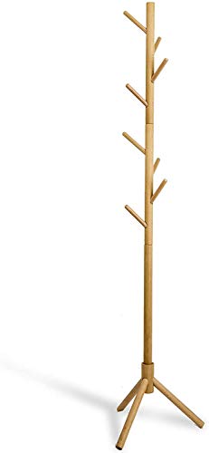 Deluxe Wooden Coat Rack Tree  8 Hook Adjustable Height Hat Jacket and Sweater Hanging Stand  Easy Assembly  Elegant Design for Home or Office Hall and Entryway