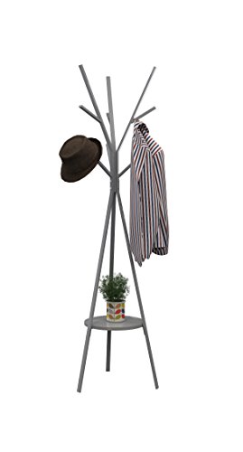 Homebi Coat Rack Hat Stand Free Standing Display Hall Tree Metal Hat Hanger Garment Storage Holder with 9 Hooks for Clothes Hats and Scarves in Black1772Wx1772Dx7087H (Grey)