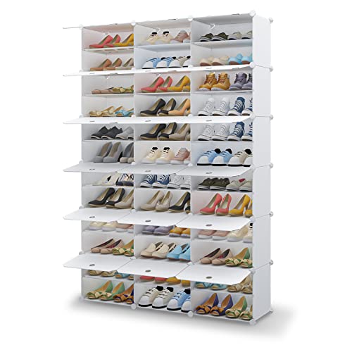 Aeitc Portable Shoe Rack 72 Pair DIY Shoe Storage Shelf Organizer Plastic Shoe Organizer for Entryway Shoe Cabinet with Doors White