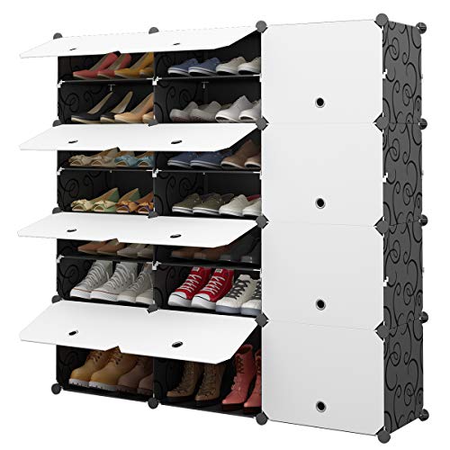 MAGINELS 48 Pairs Shoe Rack Organizer Shoe Organizer Expandable Shoe Storage Cabinet Free Standing Stackable Space Saving Shoe Rack for Entryway Hallway and Closet Black
