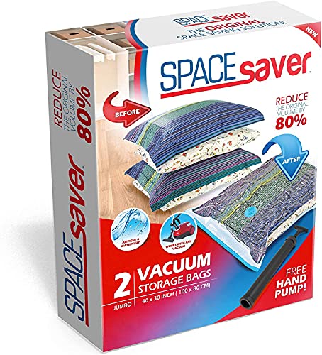 Spacesaver Premium Vacuum Storage Bags 80 More Storage HandPump for Travel DoubleZip Seal and Triple Seal Valve Vacuum Sealer Bags for Comforters Blankets Bedding Clothing (Jumbo 2 Pack)