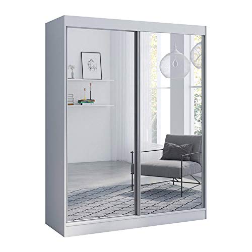 meble FURNITURE Aria 2 Door 59 inch Wide Modern High Gloss Wardrobe Armoire (White with MirrorMirror)