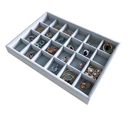 Multi Function Practical Drawer Organizer Jewelry Show Tray Home Store Premium Grade Grey Velvet Stackable Organizer Closet Storage Removable 24Grid Jewelery Collection Protection Small Space Divider
