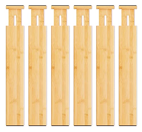 6 Pack Adjustable Bamboo Drawer Dividers Organizers Spring Loaded Drawer Separators  Expandable Drawer Organization Separators for Kitchen Dresser Bedroom Baby Drawer Office (17522 inch)