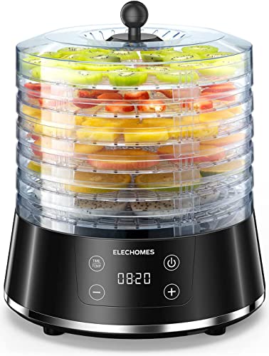 Food Dehydrator Elechomes Upgraded 6Tray Dryer for Beef Jerky Meat Fruit  Dog Treats Herbs Vegetable Digital Time  Temperature Control Overheat Protection Fruit Roll Sheet Included BPA Free