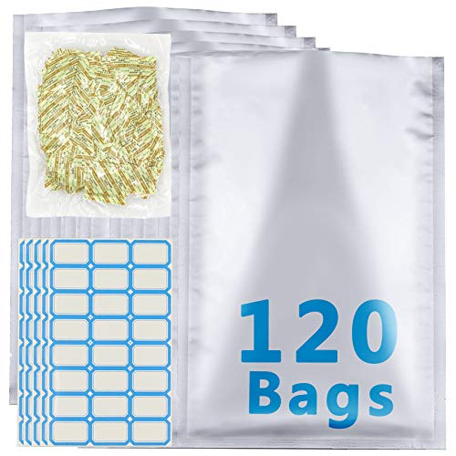 Mylar Bags 120 Packs 1 Gallon Heat Sealable 15x10 with 150 Packs 200cc Oxygen Absorbers Packets for Grains Dehydrated Vegetables Meat Food Storage Food Grade Vacuum Seal
