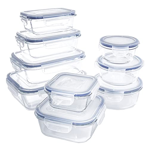 1790 Glass Food Storage Containers with Lids  9 Pack  Glass Meal Prep Containers Airtight Glass Lunch Boxes Approved  Leak Proof Heat Resistant Up to 450℉ (18 Total Pieces)