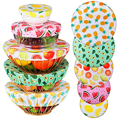 10 Pieces Reusable Bowl Covers Elastic Food Storage Covers Fresh Keeping Bags Alternative to Foil for Family Outdoor Picnic Food Storage Pot Lids Microwave 5 Size (Summer Style)