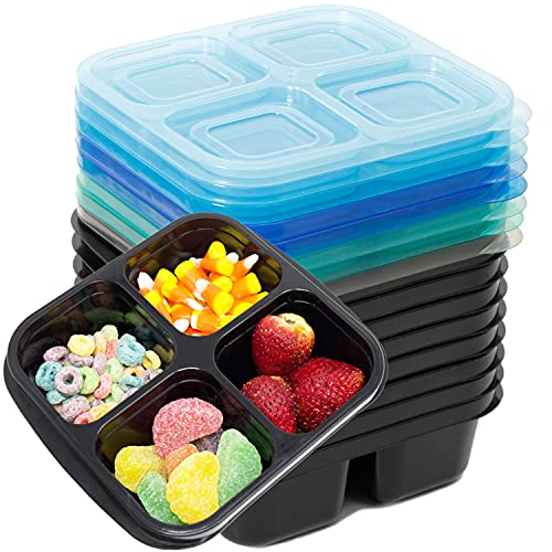 Youngever 8 Sets 4Compartment Reusable Snack Box Food Containers Bento Lunch Box Meal Prep Containers Divided Food Storage Containers in 8 Coastal Colors