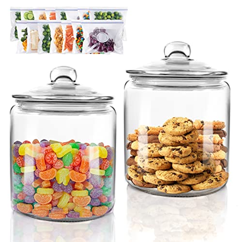 2 Pack Glass Storage Jar with Lid 1 Gallon Clear Food Storage Canister with Airtight Rubber Seal Food Grade Glass Container Set for Kitchen Pantry  Cookies Nuts Flour (Extra 15pcs Food Storage bags)