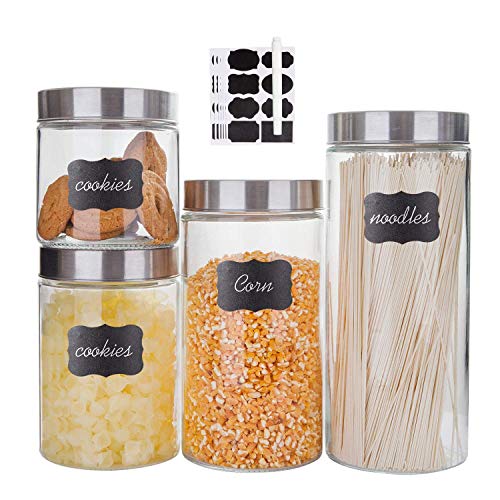 Glass Kitchen Storage Canister Jars Set with Stainless Steel Lids For The Kitchen27445771 OZ(4pack Assorted)