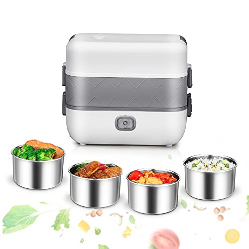 KINBEDY Electric Lunch Box Food Heater Portable Food Warmer for Home and office Self Heating Lunch Box Stainless Steel Food Container Heated Bento Box for Adult (110V200W)
