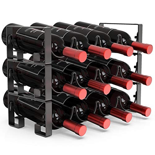 MOCREO Wine Rack Organizer for 12 Bottles Stackable 3Tier Wine Storage Rack Countertop for PantryWine Holder Storage Stand