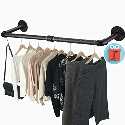 Crehomfy Clothes Rack Wall Mount with 3 Hooks 36L Clothing Bar for Wall Industrial Pipe Clothes Rod Heavy Duty Iron Garment Rack Clothes Hanging Rod Bar for Laundry Room Closet Storage