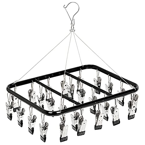 Tinfol Black Sock Drying Rack Clothes Drying Racks with 26 Clips Durable Laundry Hanger Sock Clips for Baby Clothes Underwear Pants Hat Gloves