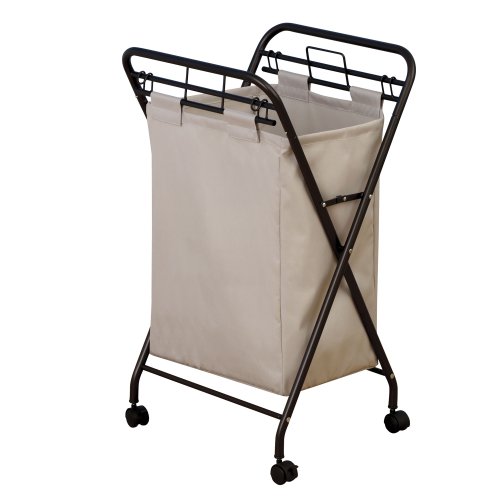 Household Essentials 7172 Rolling Laundry Hamper with HeavyDuty Canvas Bag  Antique Bronze Frame