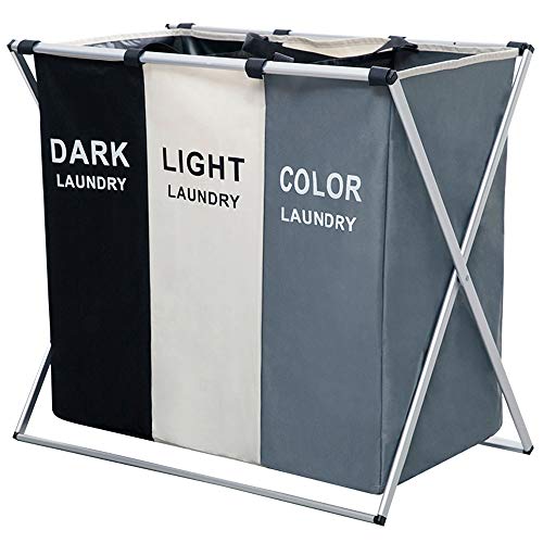 Nicesail 3 Section Laundry Basket Printed Dark Light Color Foldable HamperSorter with Waterproof Oxford Bags and Aluminum Frame Washing Clothes Storage for Home Dormitary