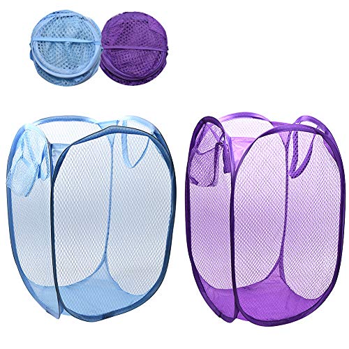 RZJZGZ Foldable PopUp Mesh Laundry Hamper with Side Pocket Clothes Laundry Basket Storage Bag with Carry Handles for Dirty Clothes (2 Pack)