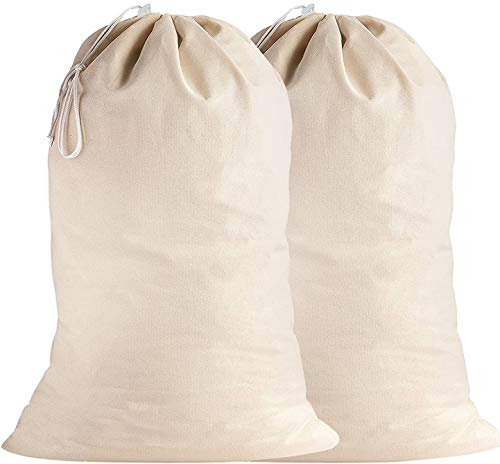Lino Mantra 2 Pack Laundry Bags in Natural Color 28 INCH X 36 INCH100 Cotton ExtraLarge Heavy Duty Laundry Bags Highly Durable Drawstring with CordLock Machine Washable and Reusable