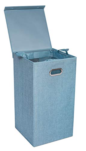 BirdRock Home Single Laundry Hamper with Lid and Removable Liner  Light Blue  Linen  Easily Transport Laundry  Foldable Hamper  Cut Out Handles