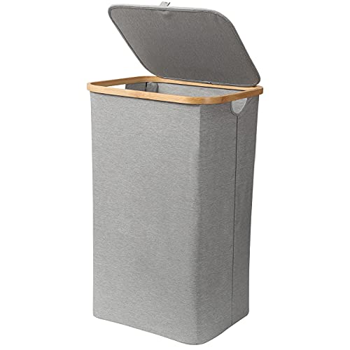 ACECHA Laundry Baskets Collapsible Bamboo Laundry Hamper with Lid Waterproof Dirty Clothes Hamper for Clothing Organization Toys (Gray)