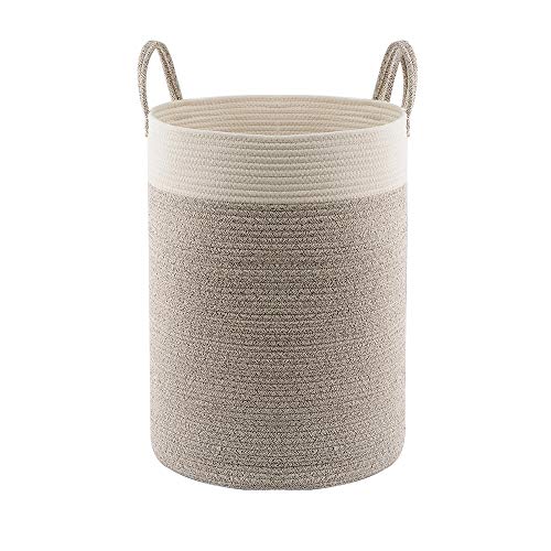 Hlryudo Large Cotton Rope Basket 157 x 157 x 217 Baby Laundry Basket Woven Storage Baskets Nursery Hamper with Handle (BeigeBrown)