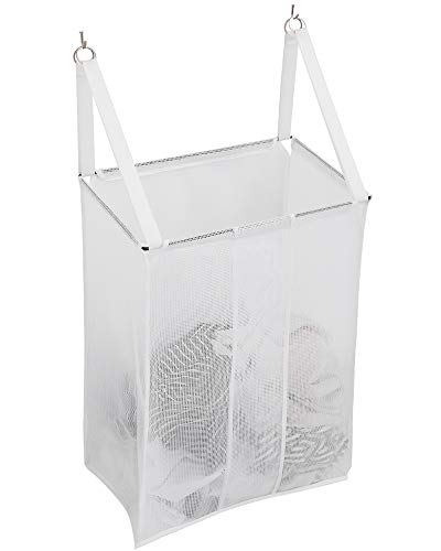 ALYER Wall Hanging Mesh Laundry HamperOver The Door Large Storage Bag with Big Metal Rim OpeningHardware Included (White)