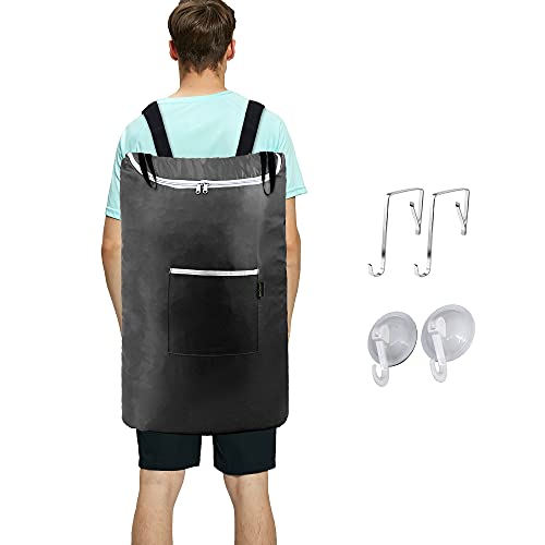 BeeGreen Black Backpack Laundry Bag with Straps XLarge Over The Door Hampers for Laundry with 2 Hook Types Saving Space for Bathroom Home Travel Dormitory