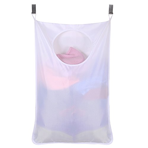 Oxford Fabric Space Saving DoorHanging Laundry Hamper Bag  2 Stainless Steel Hooks  2 Strong Suction Cups for Bedroom Nursery Dorm or Closet (White)