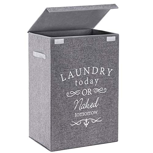 YOUDENOVA Tall Laundry Basket with Lid Collapsible Clothes Hamper with Handle for Nursery Bedroom Bathroom College Dorm  Grey