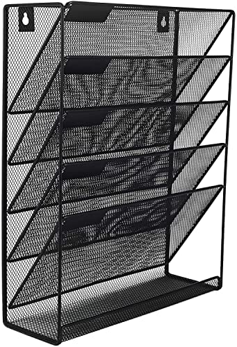 Estsnpurmpl Mesh Wall File Holder 5 Tier Use Wall Mounted Hanging Files Books for Office Home Black