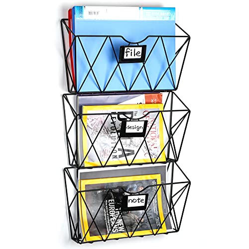 Samstar Stackable Wire Wall File Holder Wall Mount Hanging Wall File Organizer Wall Pockets Pack of 3