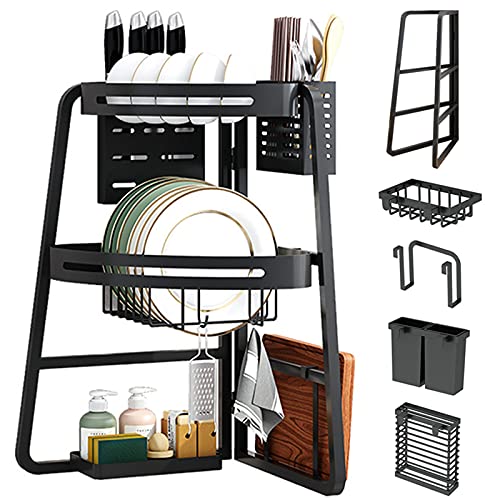 TAISEI Foldable countertop Kitchen Sink Corner Tableware Drying Rack Upper Sink Drain Rack with Chopping Board Chopsticks and Kitchen Knife Cleaning Rack Universal InstallationFree