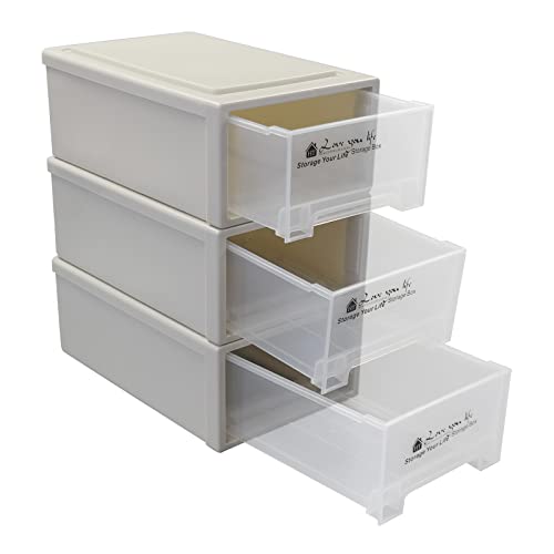 Hommp 3 Packs Small Plastic Stacking Storage Drawers Stackable Plastic Storage Drawer Set