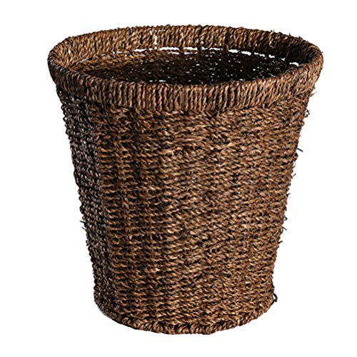 BESPORTBLE Woven Basket Trash Can Round Waste Basket Planter Basket Garbage Can Wicker Wastebasket Garbage Container Bin for Bathroom Bedroom Home Office Kitchen Patio (Random Color)
