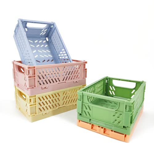 QYA 5Pack Mini Baskets Plastic Collapsible Crate Stacking Folding Storage Baskets for Home Kitchen Bedroom Bathroom Office (98 x 65 x 38)