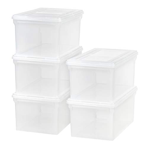IRIS USA Letter  Legal Size Plastic Storage Bin Tote Organizing File Box with Durable and Secure Hinged Latching Lid Stackable and Nestable 5 Pack Clear