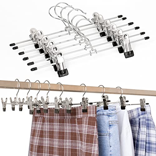 Pants Hangers Space Saving with Clips 20 Pack Adjustable Metal Non Slip Pants Hanger Rack Boot Holder Organizer Skirt Scarf Hangers Extra Wide Baby Kids Hangers for Jeans Clothes
