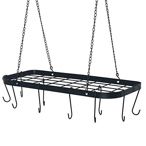 Hanging Pot and Pan Racks Kitchen Cookware Storage Organizer Hanging Hanger with 10 Hooks Black (Rectangle)